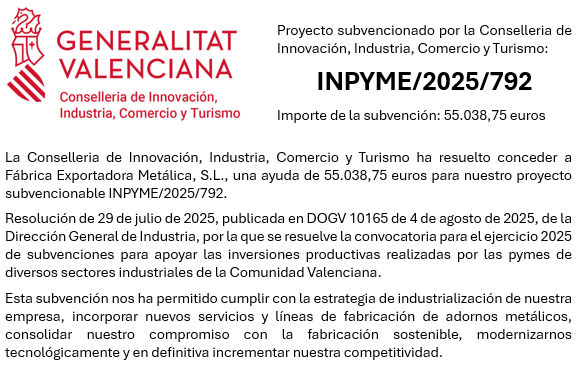 Proyecto subvencionado por la Conselleria de Innovación, Industria, Comercio y Turismo: